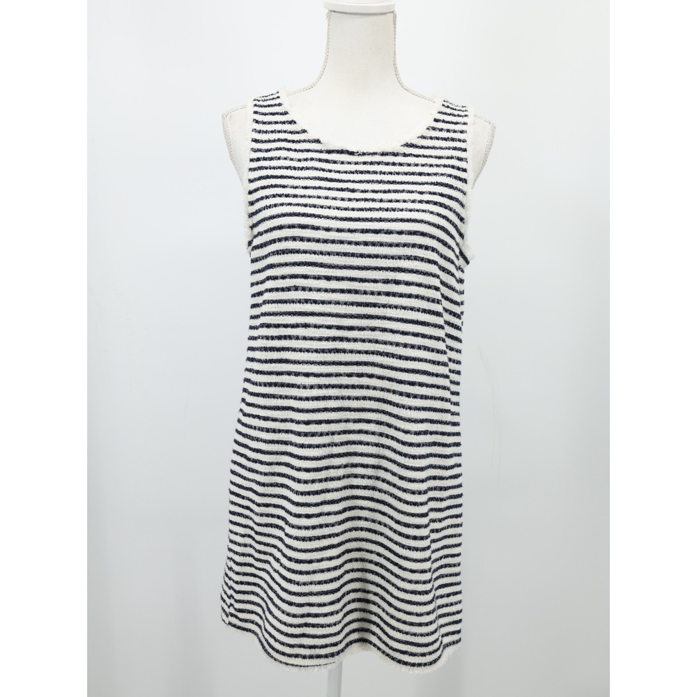 Green Envelope Striped Fringe Trim Sleeveless Mini Dress Coastal Nautical M